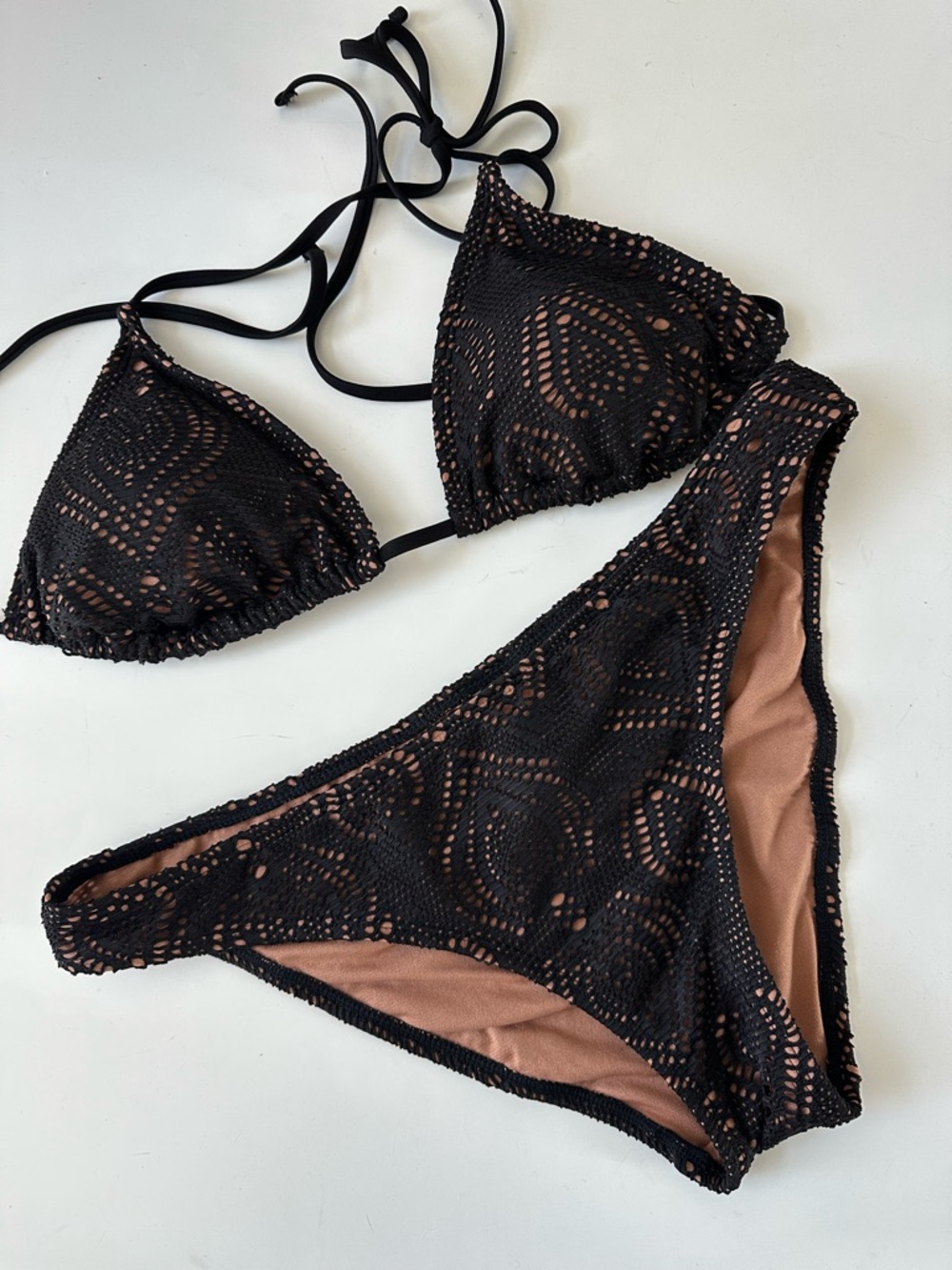 Black Crochet Overlay Triangle Bikini Set